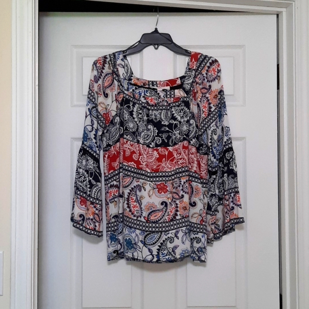 Rise & Bloom Medium Multi Color Boho Bell Sleeves Top